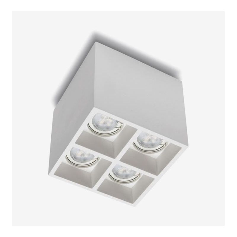 8943O PLAFONIERA CUBO MODERNA IN CRISTALY VERNICIABILE CON 4 FARETTI GU10 MADE IN ITALY 9010 BELFIORE - Cristalensi Shop Online