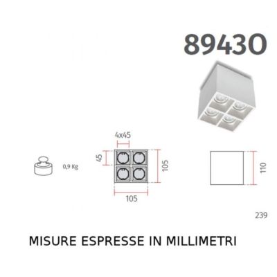 8943O PLAFONIERA CUBO MODERNA IN CRISTALY VERNICIABILE CON 4 FARETTI GU10 MADE IN ITALY 9010 BELFIORE - Cristalensi Shop Online