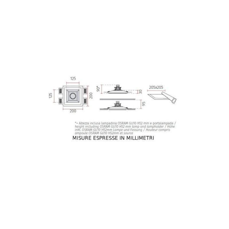 4215 INCASSO A PLAFONE IN CRISTALY VERNICIABILE LUCE ORIENTABILE ATTACCO GU10 MADE IN ITALY 9010 BELFIORE - Cristalensi Shop Onl