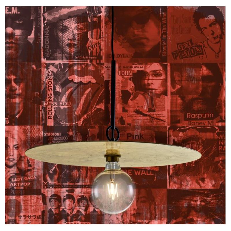 PUB SOSPENSIONE MODERNA METALLO NERO E PIATTO FOGLIA ORO O ARGENTO D50 CM MADE IN ITALY Illuminando - Cristalensi Shop Online