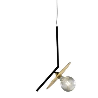 PUB SOSPENSIONE MODERNA METALLO NERO PIATTO PIEGATO FOGLIA ORO O ARGENTO D30 CM MADE IN ITALY Illuminando - Cristalensi Shop Onl