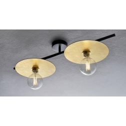 PUB PLAFONIERA 2 LUCI MODERNA METALLO NERO PIATTI D25 CM FOGLIA ORO O ARGENTO MADE IN ITALY Illuminando - Cristalensi Shop Onlin