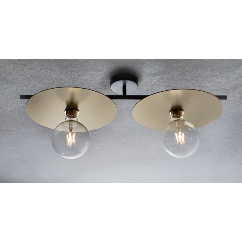 PUB PLAFONIERA 2 LUCI MODERNA METALLO NERO CON PIATTI D30 CM 3 COLORI MADE IN ITALY Illuminando - Cristalensi Shop Online