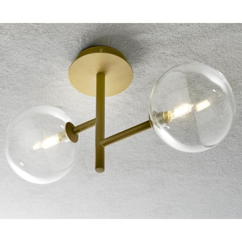 BOLLE 2 LAMPADA DA PARETE O SOFFITTO MODERNA IN METALLO NERO O ORO CON 2 SFERE IN VETRO Illuminando - Cristalensi Shop Online