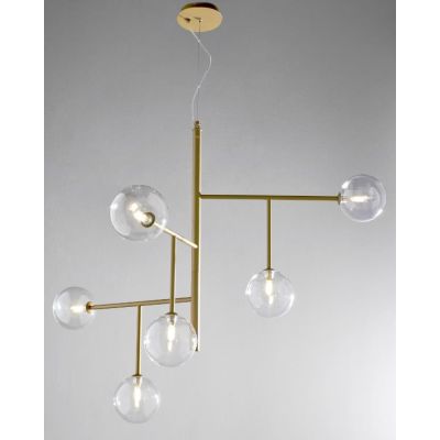 BOLLE 6 SOSPENSIONE 6 LUCI MODERNA IN METALLO NERO O ORO CON SFERE IN VETRO Illuminando - Cristalensi Shop Online
