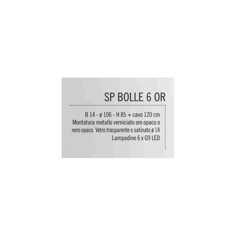 BOLLE 6 SOSPENSIONE 6 LUCI MODERNA IN METALLO NERO O ORO CON SFERE IN VETRO Illuminando - Cristalensi Shop Online