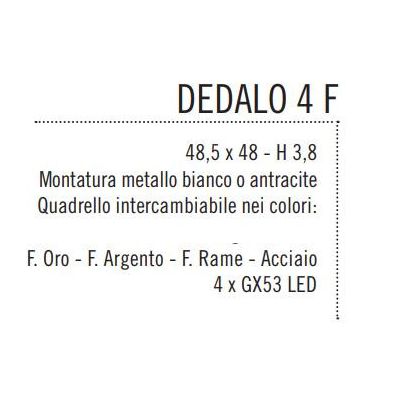 DEDALO PLAFONIERA 4 LUCI IN METALLO BIANCO CON QUADRELLI IN 8 COLORI A SCELTA LAMPADINE GX53 Illuminando - Cristalensi Shop Onli