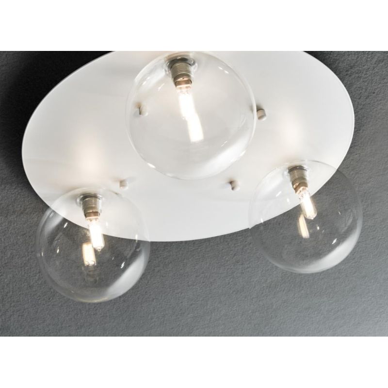 PALLINA PLAFONIERA ROTONDA 3 LUCI IN METALLO CON SFERE IN VETRO TRASPARENTE O SATINATO Illuminando - Cristalensi Shop Online