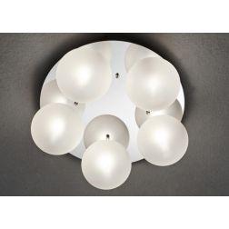 PALLINA PLAFONIERA ROTONDA 5 LUCI IN METALLO CON SFERE IN VETRO TRASPARENTE O SATINATO Illuminando - Cristalensi Shop Online