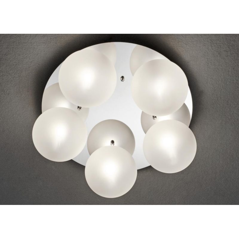 PALLINA PLAFONIERA ROTONDA 5 LUCI IN METALLO CON SFERE IN VETRO TRASPARENTE O SATINATO Illuminando - Cristalensi Shop Online