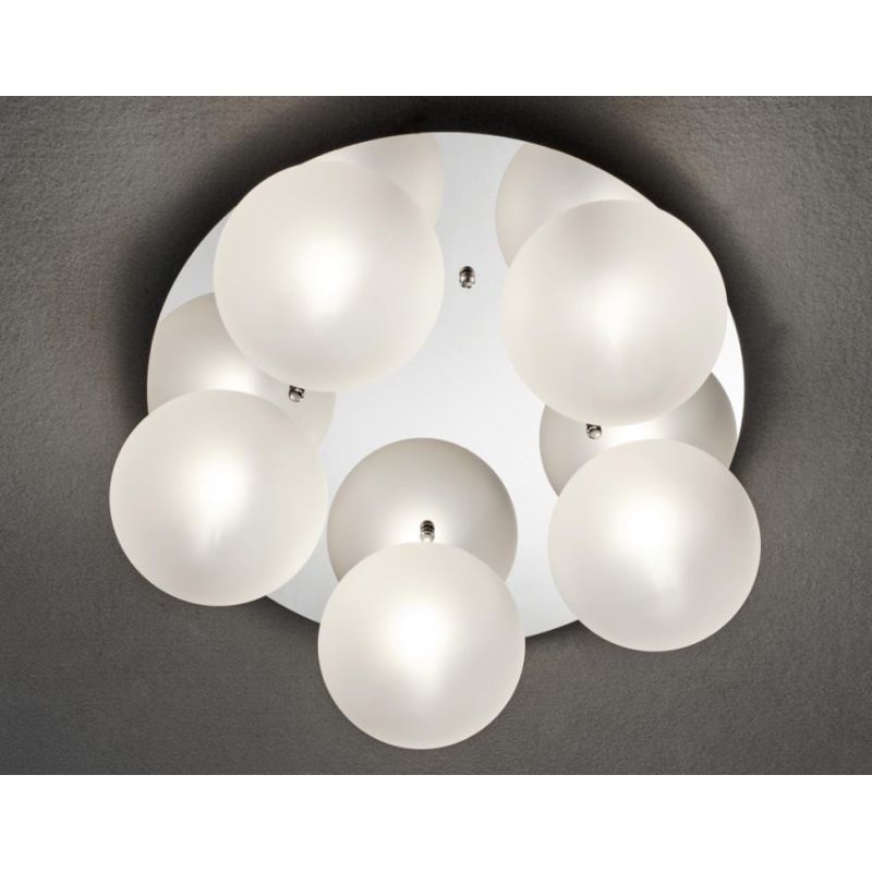 PALLINA PLAFONIERA D60 ROTONDA 5 LUCI IN METALLO CON SFERE IN VETRO TRASPARENTE O SATINATO Illuminando - Cristalensi Shop Online