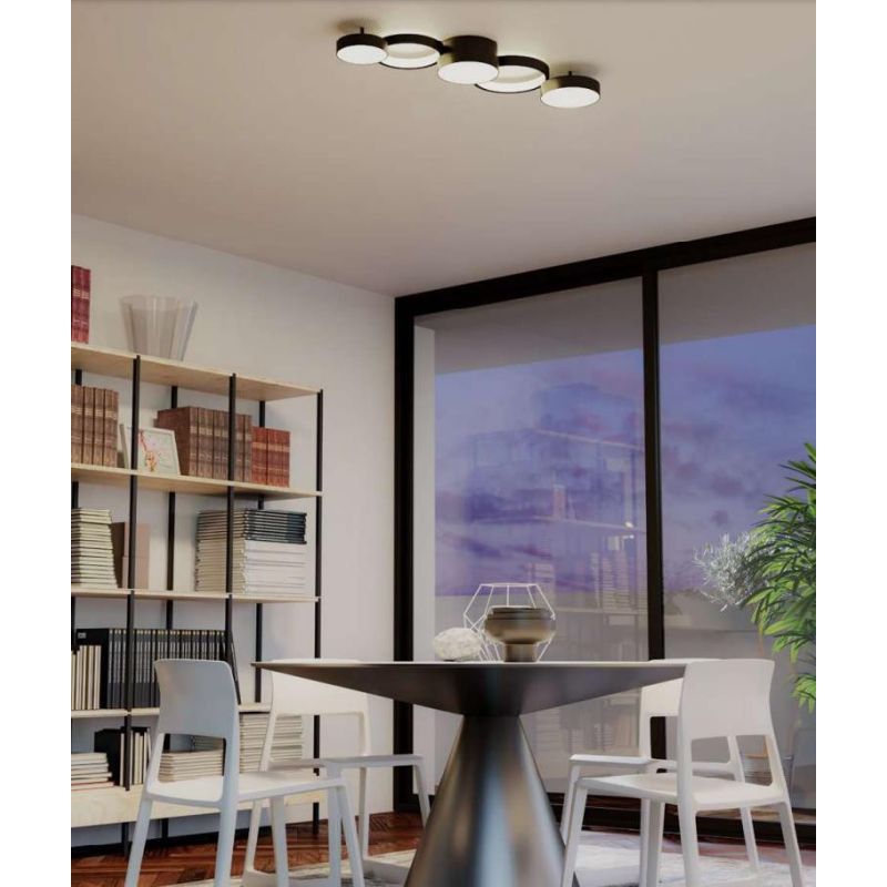 CRONOS PLAFONIERA MODERNA 5 CERCHI BRONZO,NERO O BIANCO LED 65W LUCE 3000K DIMMERABILE Redo Group - Cristalensi Shop Online