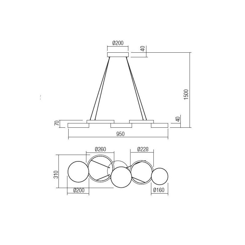CRONOS SOSPENSIONE MODERNA 5 CERCHI BRONZO,NERA O BIANCA LED 65W LUCE 3000K DIMMERABILE Redo Group - Cristalensi Shop Online