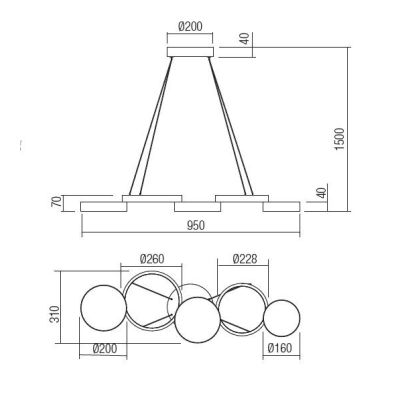 CRONOS SOSPENSIONE MODERNA 5 CERCHI BRONZO,NERA O BIANCA LED 65W LUCE 3000K DIMMERABILE Redo Group - Cristalensi Shop Online