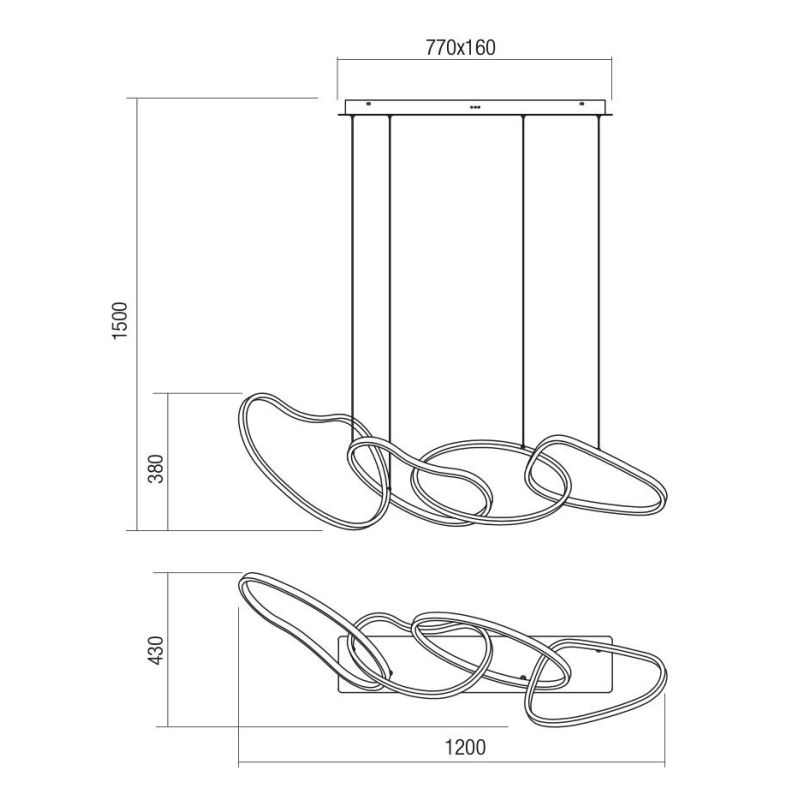 BIAS SOSPENSIONE MODERNA LED 90W LUCE 3000K NERA,ORO O BIANCA LARGHEZZA CM 120 Redo Group - Cristalensi Shop Online
