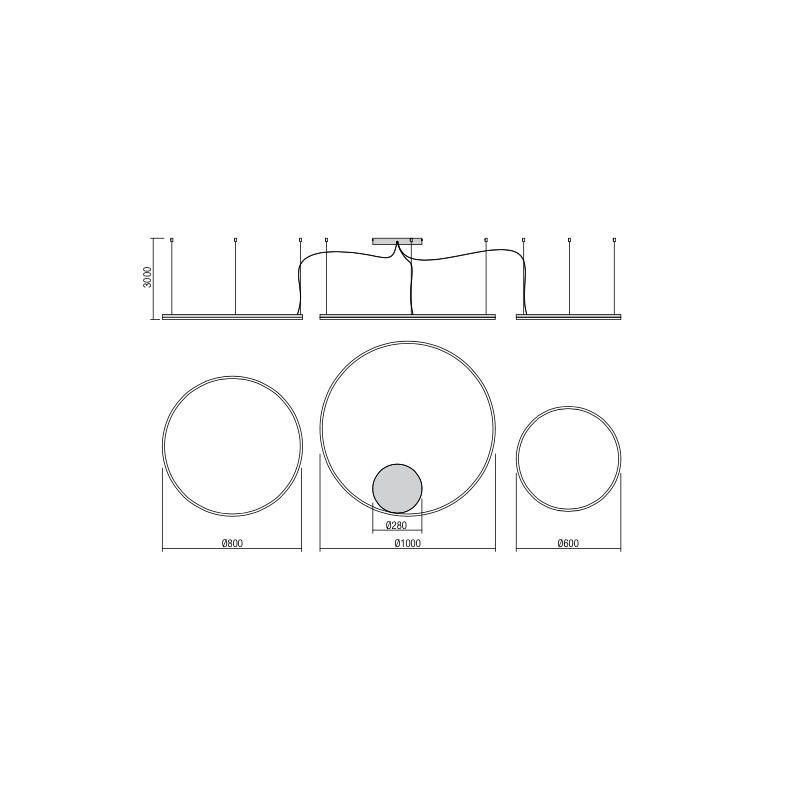 ORBIT SOSPENSIONE CON 3 ANELLI LED 163W DIMMERABILE BRONZO, BIANCA O NERA Redo Group - Cristalensi Shop Online