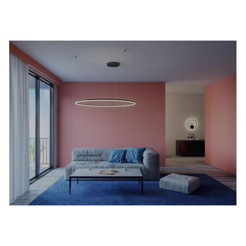 ORBIT SOSPENSIONE SINGOLA NERA,BIANCA O BRONZO CON ANELLO DI 80 CM LED 55W LUCE 3000K O 4000K DIMMERABILE Redo Group - Cristalen