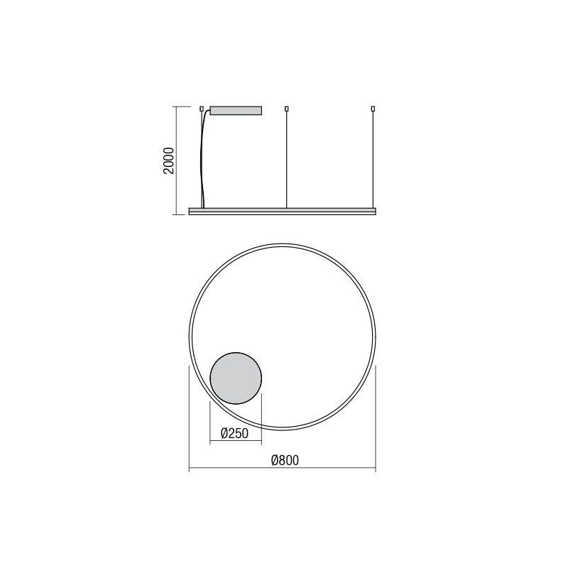 ORBIT SOSPENSIONE SINGOLA NERA,BIANCA O BRONZO CON ANELLO DI 80 CM LED 55W LUCE 3000K O 4000K DIMMERABILE Redo Group - Cristalen