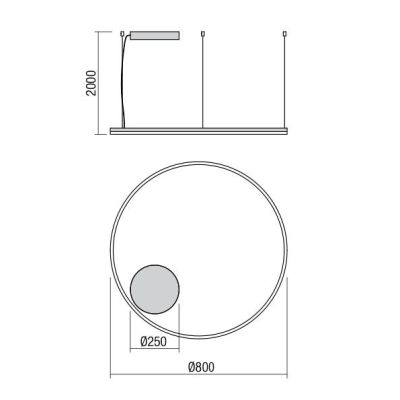 ORBIT SOSPENSIONE SINGOLA NERA,BIANCA O BRONZO CON ANELLO DI 80 CM LED 55W LUCE 3000K O 4000K DIMMERABILE Redo Group - Cristalen