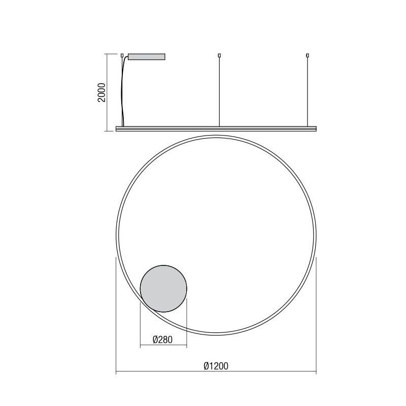 ORBIT SOSPENSIONE SINGOLA CON ANELLO DI 120 CM LED 76W DIMMERABILE 3 COLORI Redo Group - Cristalensi Shop Online