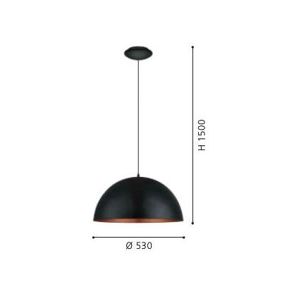 GAETANO 1 SOSPENSIONE IN METALLO NERO CON INTERNO RAME DIAMETRO 53 EGLO - Cristalensi Shop Online