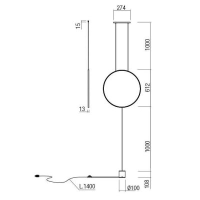 SLICK PIANTANA NERA O ORO CON ATTACCO A SOFFITTO LED 19W LUCE 3000K MODERNA H260 CM Redo Group - Cristalensi Shop Online