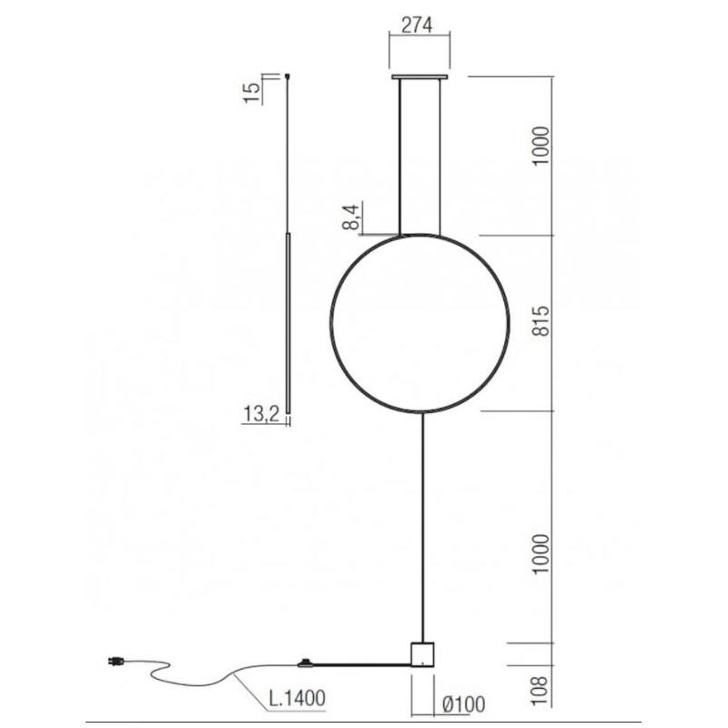 SLICK PIANTANA NERA O ORO CON ATTACCO A SOFFITTO LED 28W LUCE 3000K MODERNA H280 CM Redo Group - Cristalensi Shop Online
