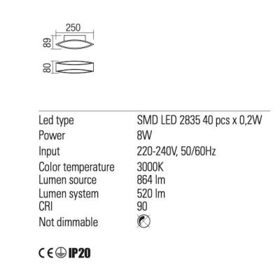 EIGHER APPLIQUE BIANCA MODERNA LED 8W LUCE 3000K LARGHEZZA CM 25 Redo Group - Cristalensi Shop Online