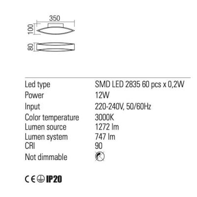 EIGHER APPLIQUE BIANCA MODERNA LED 12W LUCE 3000K LARGHEZZA CM 35 Redo Group - Cristalensi Shop Online