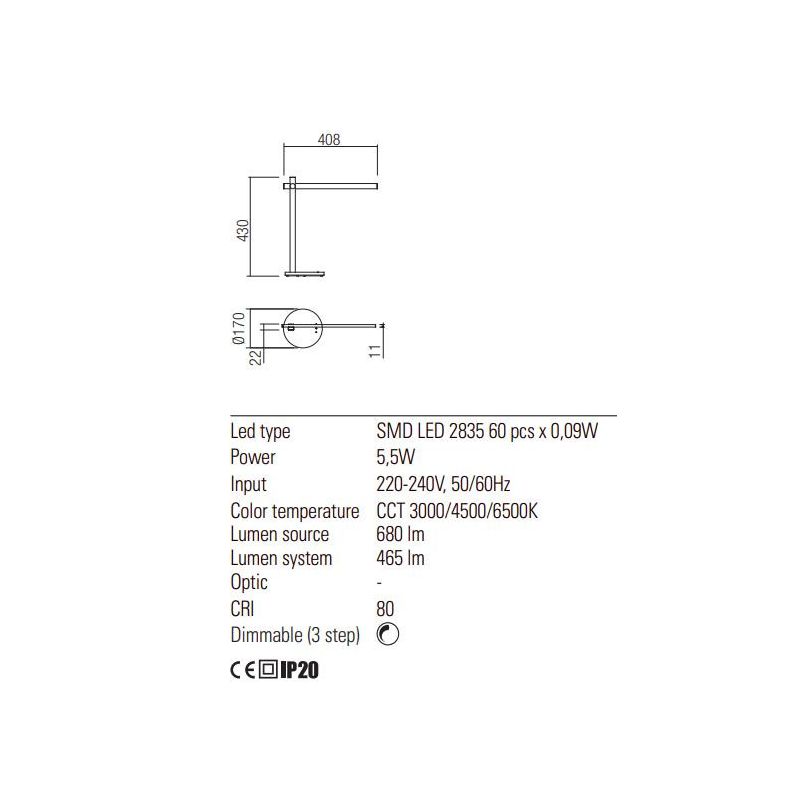 OMEO LAMPADA DA TAVOLO TECNICA BIANCA O NERA ORIENTABILE LED 5,5W TOUCH DIMMER Redo Group - Cristalensi Shop Online