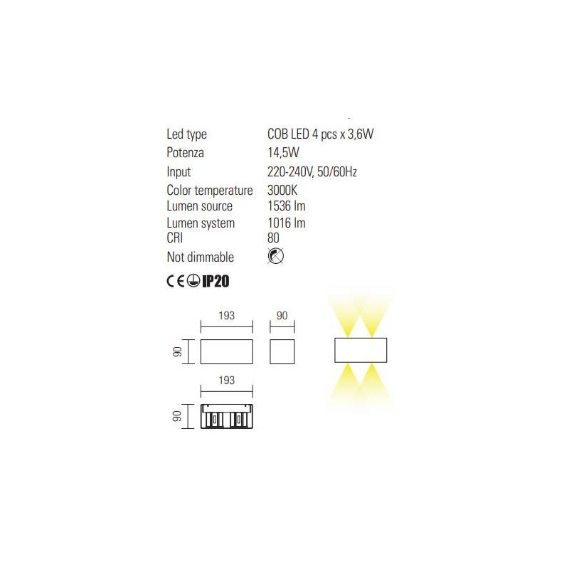 AMPLITUDE APPLIQUE LED 14,5W LUCE 3000K CON FLUSSO REGOLABILE BIANCA MODERNA Redo Group - Cristalensi Shop Online