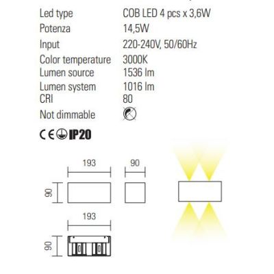 AMPLITUDE APPLIQUE LED 14,5W LUCE 3000K CON FLUSSO REGOLABILE BIANCA MODERNA Redo Group - Cristalensi Shop Online