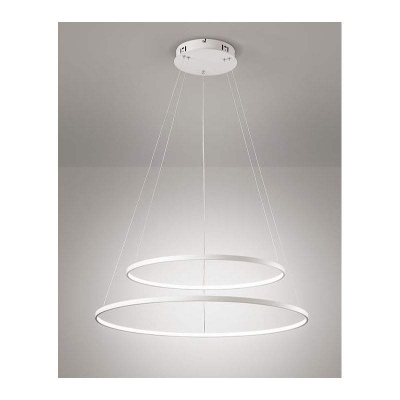 2336 SOSPENSIONE ANELLI DIAMETRO 80-60 CM A LED INTEGRATA DA 58W REGOLABILE MONTATURA BIANCA AFFRALUX - Cristalensi Shop Online