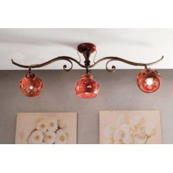 BINARIO 3 LUCI RUSTICO IN TERRACOTTA INTAGLIATA DECORATA A MANO IN ITALIA DELLA IMAS IMAS - Cristalensi Shop Online