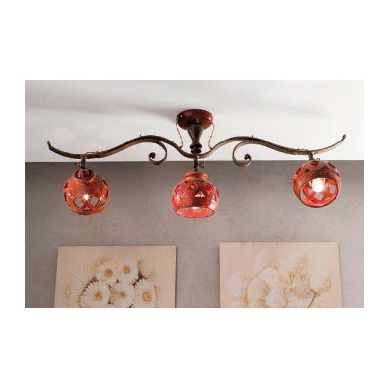BINARIO 3 LUCI RUSTICO IN TERRACOTTA INTAGLIATA DECORATA A MANO IN ITALIA DELLA IMAS IMAS - Cristalensi Shop Online