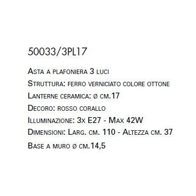 BINARIO 3 LUCI RUSTICO IN TERRACOTTA INTAGLIATA DECORATA A MANO IN ITALIA DELLA IMAS IMAS - Cristalensi Shop Online