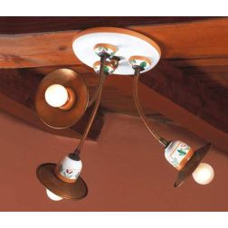 PLAFONIERA RUSTICA 3 LUCI IN CERAMICA DECORATA CON BRACCI FLESSIBILI MADE IN ITALY IMAS - Cristalensi Shop Online