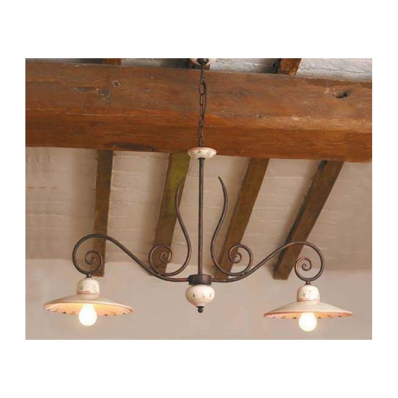 BILANCIERE A 2 LUCI RUSTICO IN TERRACOTTA E FERRO FORGIATO A MANO MADE IN ITALY IMAS - Cristalensi Shop Online