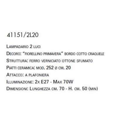 SOSPENSIONE AD ARCO A 2 LUCI IN FERRO BATTUTO CON PIATTI IN CERAMICA DECORATA MADE IN ITALY IMAS - Cristalensi Shop Online