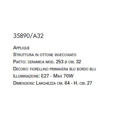 APPLIQUE RUSTICO IN OTTONE E PIATTO IN TERRACOTTA DECORATA A MANO IN ITALIA IMAS - Cristalensi Shop Online