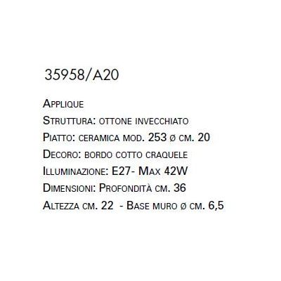 APPLIQUE STILE RUSTICO IN OTTONE CON PIATTO IN CERAMICA PLISSE MADE IN ITALY IMAS - Cristalensi Shop Online
