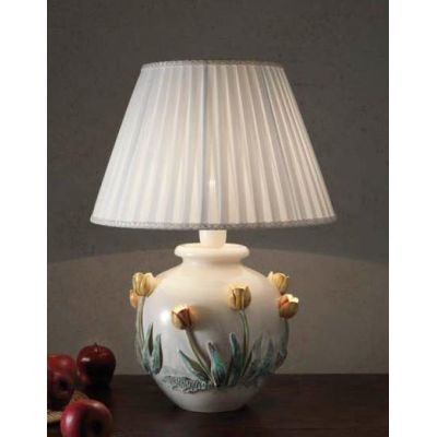 LAMPADA DA TAVOLO BASE IN TERRACOTTA CON DECORI A RILIEVO E PARALUME PLISSE DELLA IMAS IMAS - Cristalensi Shop Online