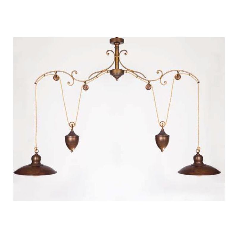 LAMPADARIO SALISCENDI 2 LUCI IN FERRO BATTUTO VERNICIATO OTTONE MADE IN ITALY DELLA IMAS IMAS - Cristalensi Shop Online
