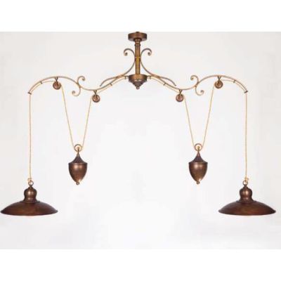 LAMPADARIO SALISCENDI 2 LUCI IN FERRO BATTUTO VERNICIATO OTTONE MADE IN ITALY DELLA IMAS IMAS - Cristalensi Shop Online