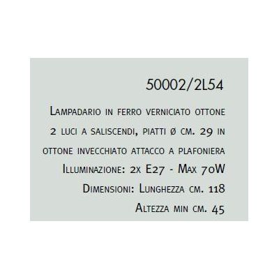 LAMPADARIO SALISCENDI 2 LUCI IN FERRO BATTUTO VERNICIATO OTTONE MADE IN ITALY DELLA IMAS IMAS - Cristalensi Shop Online