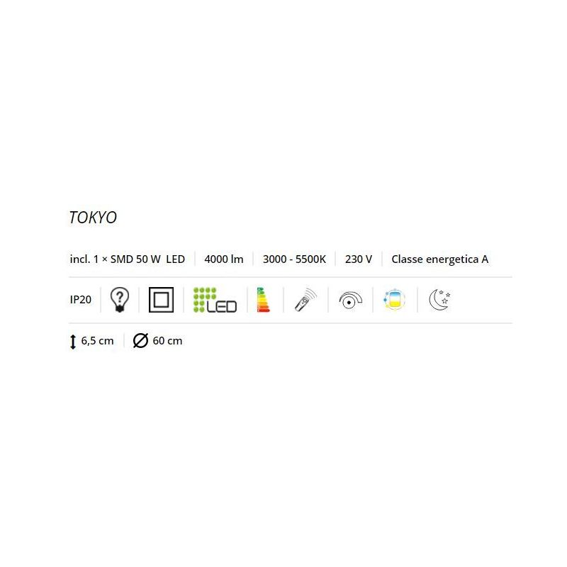 TOKYO PLAFONIERA DIAMETRO 60 CM A LED DINAMICO CON TELECOMANDO DA 50W TRIO LIGHTING - Cristalensi Shop Online