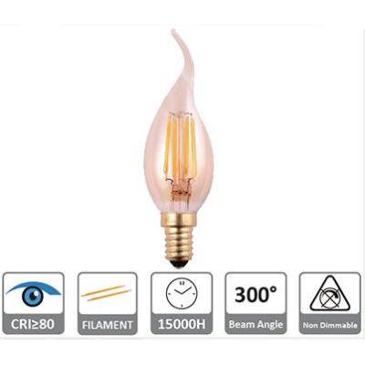 LAMPADINA LED COL AMBRA A FILAMENTO 4W LUCE 2200K ATTACCO E14 D35 MM COLPO DI VENTO CRISTALENSI LAMPADINE - Cristalensi Shop Onl