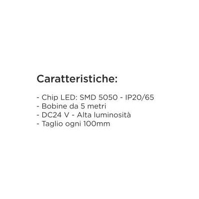 STRIP LED 12W/M IP20 24VDC ROLLA DA 5 METRI LUCE 3000K,4000K O 6500K CRISTALENSI LAMPADINE - Cristalensi Shop Online