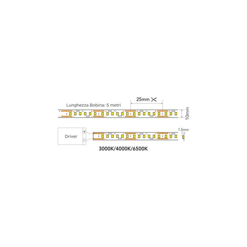 STRIP LED 16W/M IP20 24VDC ROLLA DA 5 METRI LUCE 3000K,4000K O 6500K CRISTALENSI LAMPADINE - Cristalensi Shop Online