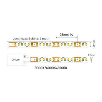 STRIP LED 16W/M IP20 24VDC ROLLA DA 5 METRI LUCE 3000K,4000K O 6500K CRISTALENSI LAMPADINE - Cristalensi Shop Online